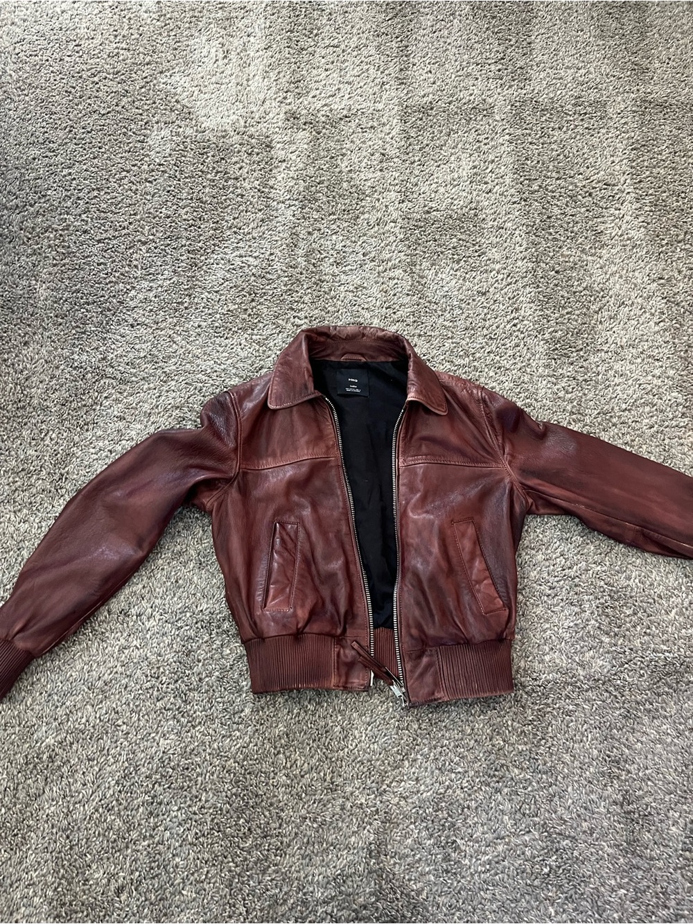 Women’s Mango Brown Leather Bomber Jacket